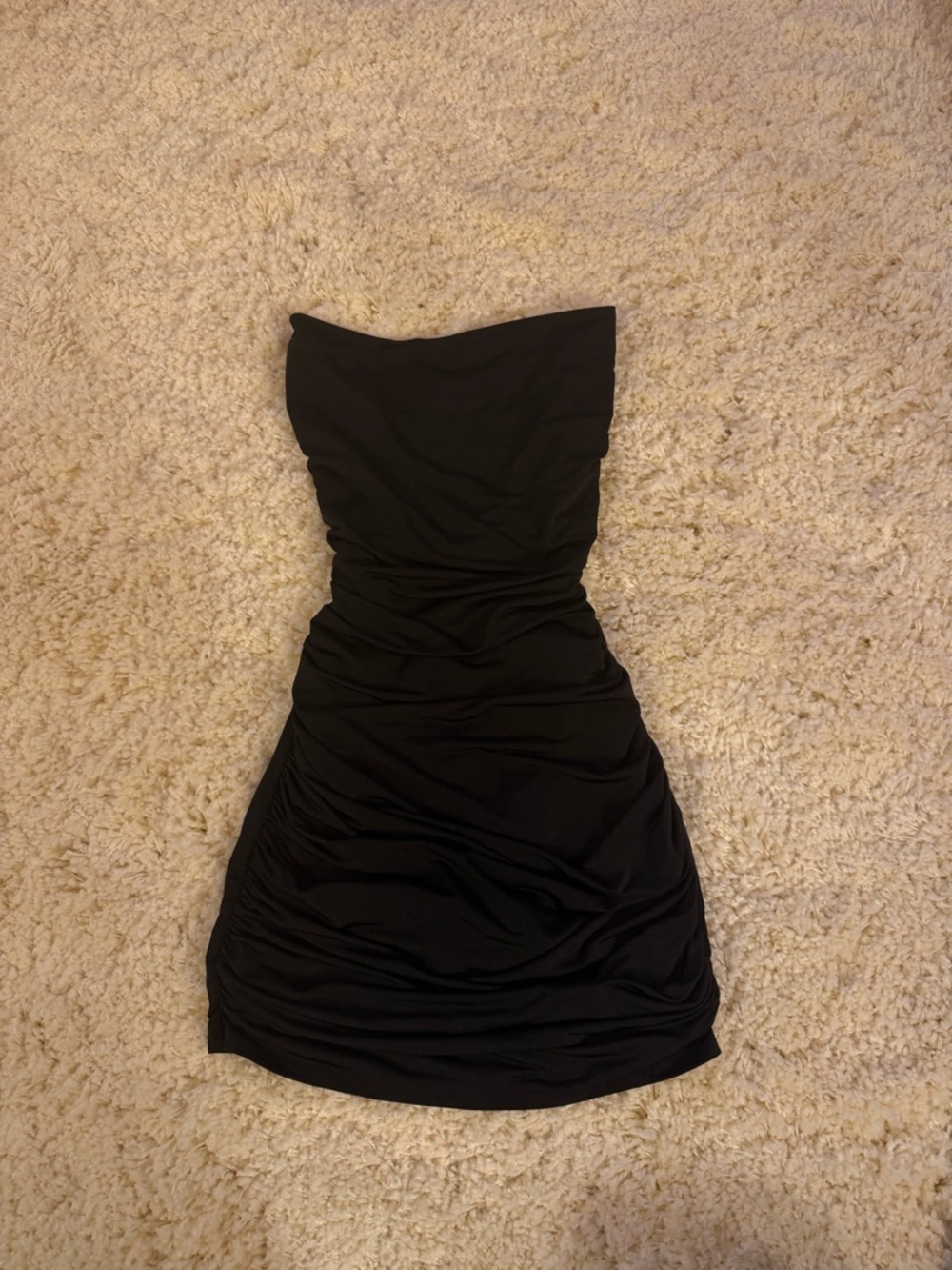 Strapless Black Ruched Bodycon Dress